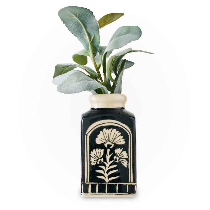 Hand Painted Black Floral Ceramic Vase, Large